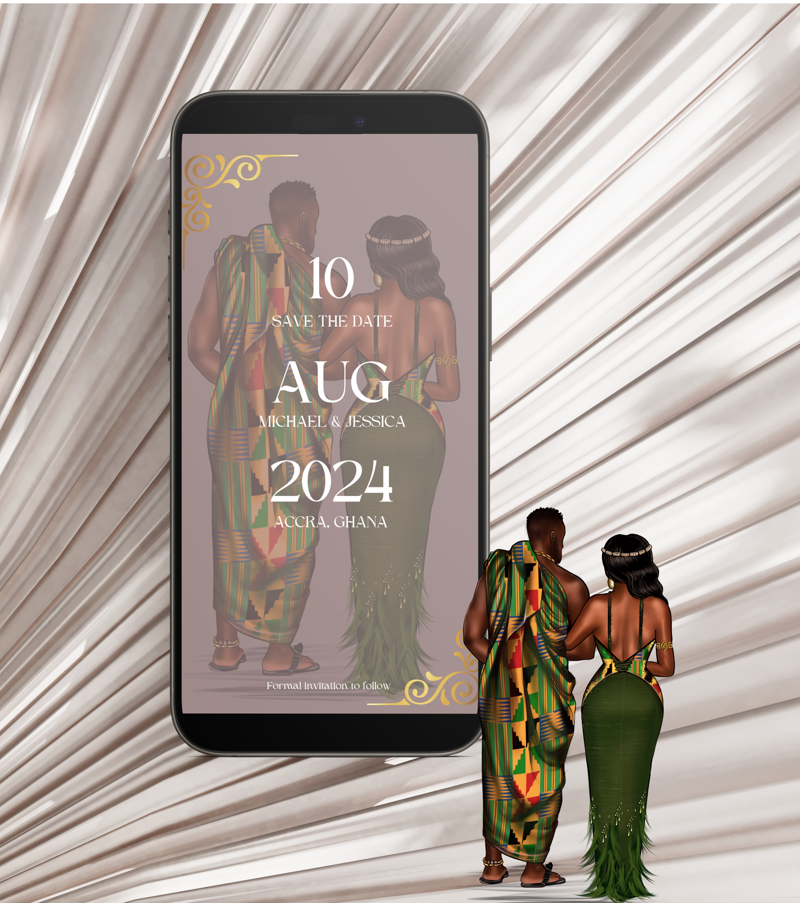 Green Kente Save the date E-Invite Template