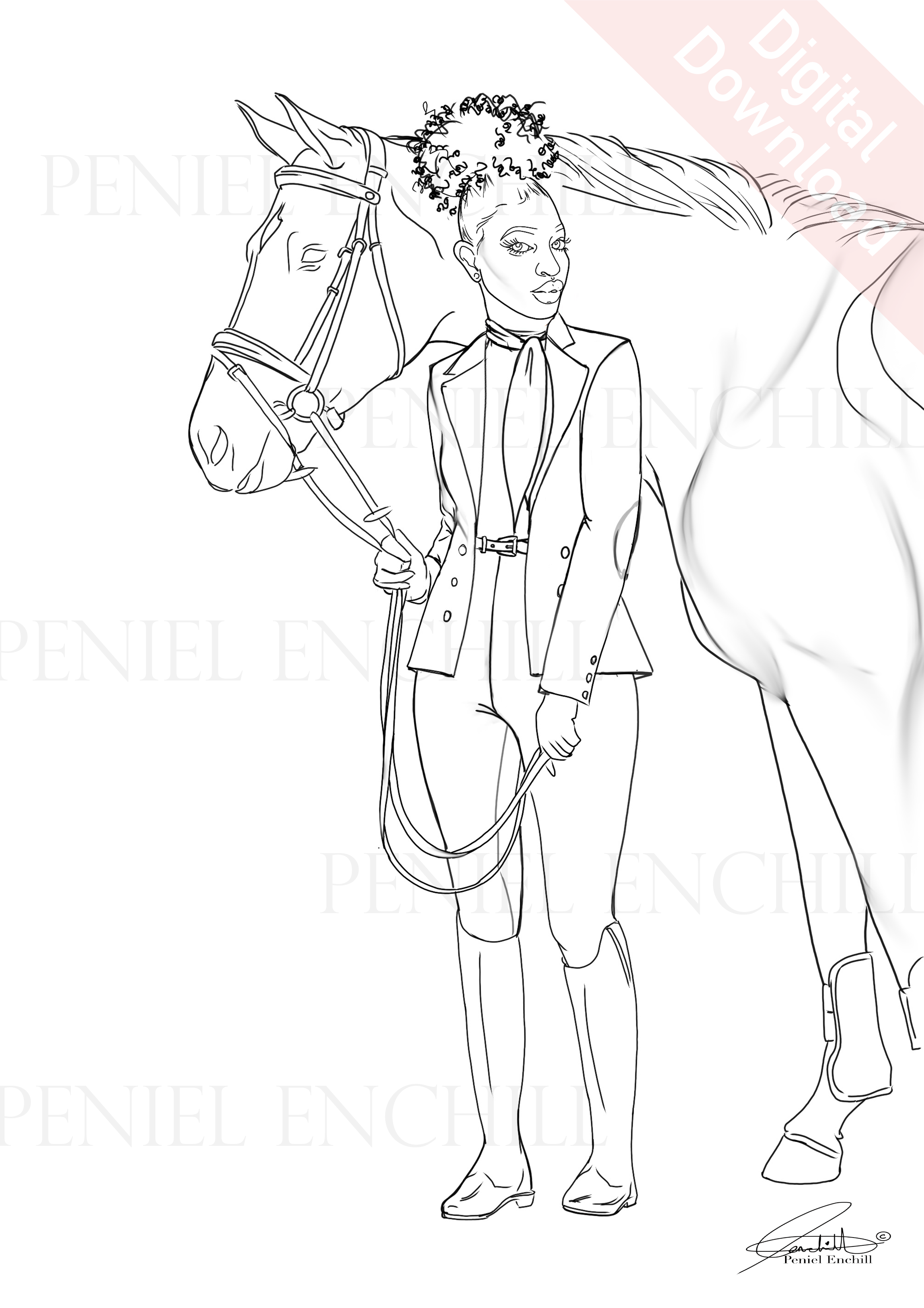 Afro Equestrian Digital colouring page