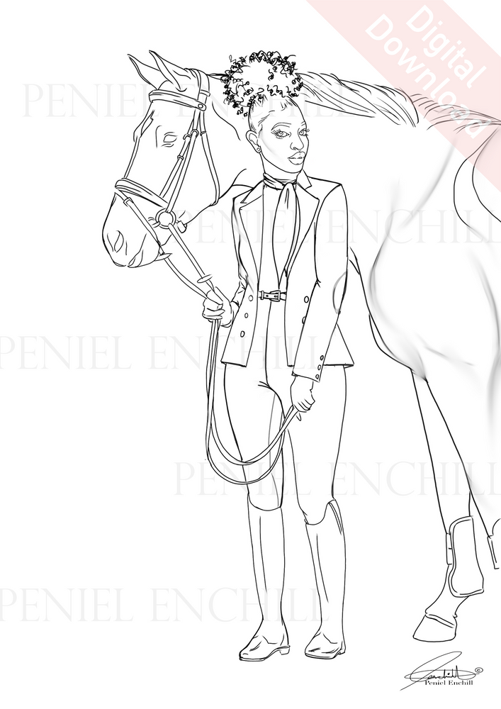 Afro Equestrian Digital colouring page