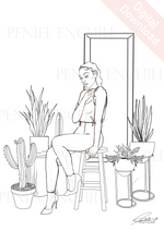 Plant girl Digital colouring page