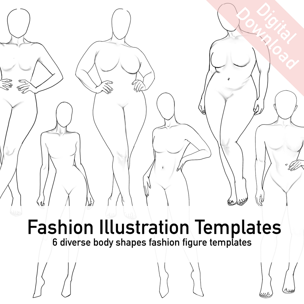 
            
                Load image into Gallery viewer, Realistic Fashion Figure Templates | 6 diverse fashion figure templates bundle
            
        
