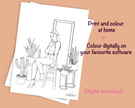 Plant girl Digital colouring page