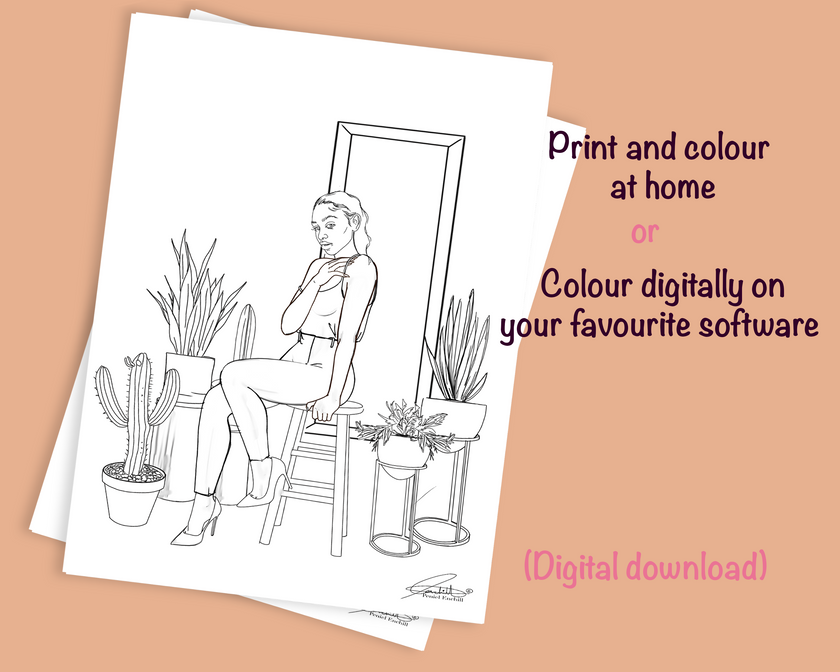 Plant girl Digital colouring page