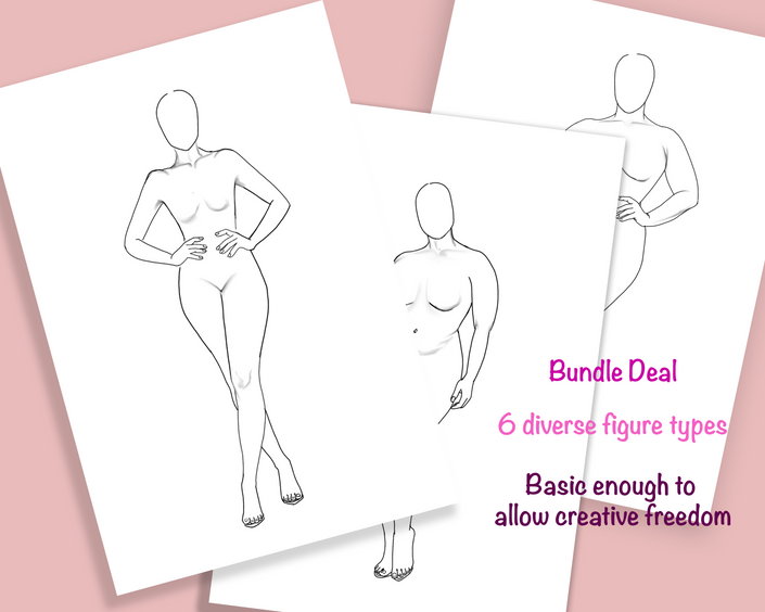 Realistic Fashion Figure Templates | 6 diverse fashion figure templates bundle